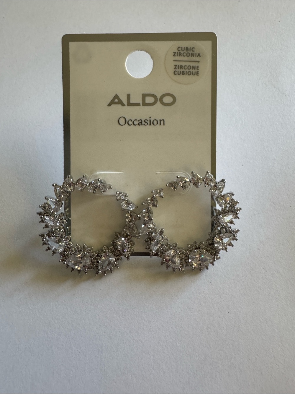2.6” ALDO Cubic Zirconia Silver-Tone Crystal Floral Hoop Earrings